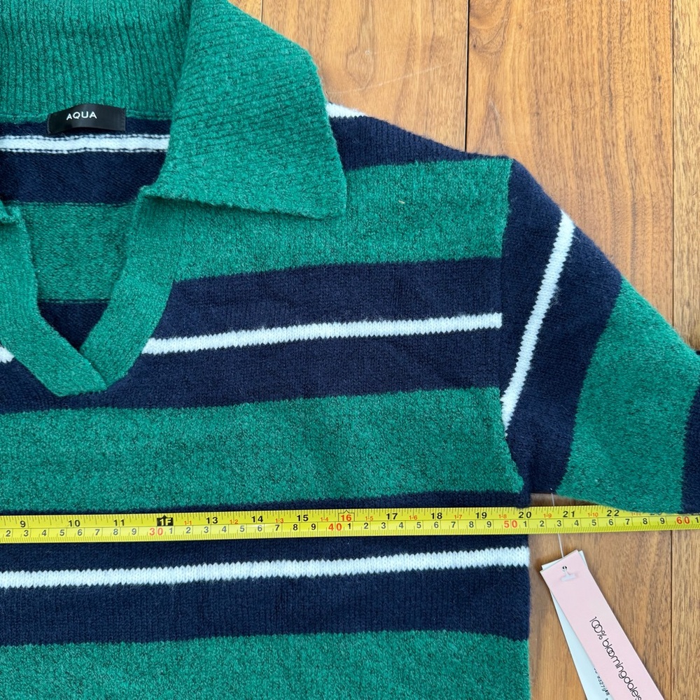 NWT Aqua Striped Polo Sweater - Exclusive In Green Multi size S - Picture 15 of 16